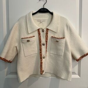 Maje Cream and Orange Tweed Trim Top